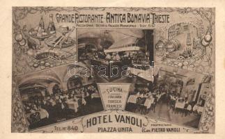 Trieste, Hotel Vanoli, Grande Ristorante Antica Bonavia, Salone, Giardino, Cucina / hotel, restaurant, interior, foo, wine Art Nouveau (EK)