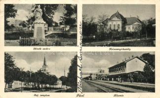 Pécel, Hősök szobra, Kelecsenyi kastély, Református templom, vasútállomás (EB)