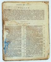 cca 1830-1840 a Közhasznú Honi Vezér Kalendárium egy számának tartalomjegyzéke, a végén különféle korabeli műszaki rajzokkal, megviselt állapotban