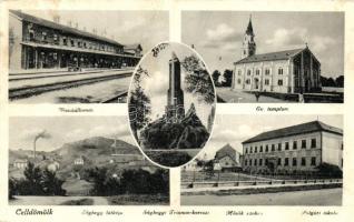 Celldömölk, Vasútállomás, Polgári iskola, Sághegyi Trianon kereszt (fl)