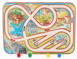 Retró Budapest autós játék, hiányos csak a lemez pálya van meg, 36×49 cm