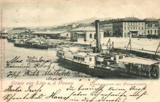 1899 Linz, Landungsplatz der Dampschiffe / steamship port, SS Drina (EK)