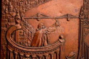 1933 Budapest - Gödöllő, IV. Jamboree, bronz plakett falidísz, fa keretben, 19×15 cm