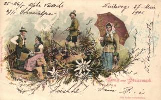 Hunters from Styria (Steiermark) floral litho (EB)