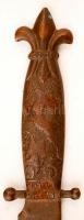 1933 Gödöllő, Hungary, szarvassal díszített, öntött bronz kés, h: 22,5 cm