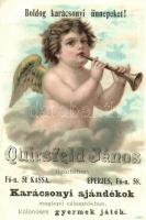 Karácsonyi üdvözlet, Quirsfeld János karácsonyi ajándék, gyermek játék reklámja / Christmas, angel, advertisement, litho (small tear)