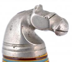 1933 Jamboree Budapest - Gödöllő feliratú, lófejjel díszített kés, övre akasztható bőr tokban, h: 21...