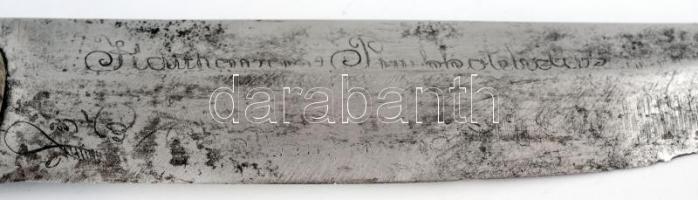 1933 Jamboree Budapest - Gödöllő feliratú, lófejjel díszített kés, övre akasztható bőr tokban, h: 21...