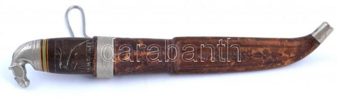 1933 Jamboree Budapest - Gödöllő feliratú, lófejjel díszített kés, övre akasztható bőr tokban, h: 21...