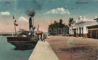 Siófok, gőzhajó kikötő, Divald és Monostory (fa)