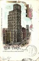 New York, St. Paul building and Lower Broadway, litho