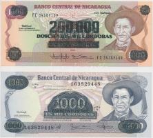 Nicaragua 1985. 1000C "500.000C" felülbélyegzéssel + 1000C "200.000C" felülbélyegzéssel T:I Nicaragua 1985. 1000 Córdobas with "500.000 Córdobas" overprint + 1000 Córdobas with "200.000 Córdobas" overprint C:UNC