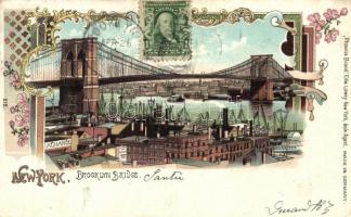 New York, Brooklyn Bridge, litho