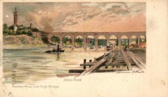 New York, Harlem River and High Bridge, Raphael Tuck & Sons View postcard No. 506C. litho s: Florence Robinson