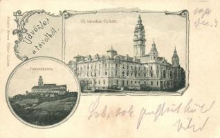 Győr, Városháza, Pannonhalma, Art Nouveau, kiadja Berecz Viktor (EK)