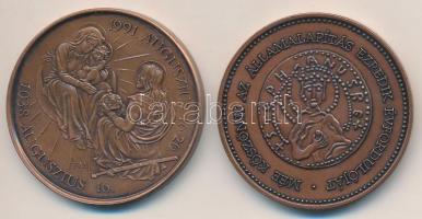 2db emlékérem: 2000. "MÉE Budapest - Államalapítás ezredik évfordulója - Szent István" Br emlékérem (42mm) + Fritz Mihály (1947-) 1991. "II. János Pál Debrecenben / 1991. Augusztus 16-20" Br emlékérem (42,5mm) T:1