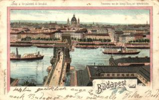 Budapest, Lánchíd, Királyi palota litho (b)