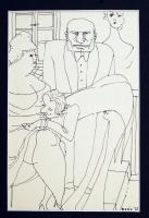 Deák László (1946-2009): Leánykérés (1975) tusrajz paszpartuban. 20,5x13,5cm, teljes méret: 37x30cm