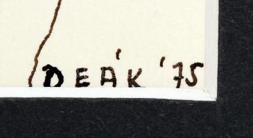 Deák László (1946-2009): Leánykérés (1975) tusrajz paszpartuban. 20,5x13,5cm, teljes méret: 37x30cm