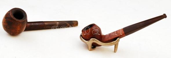 2 db fa pipa, h: 15, ill. 14,5 cm + 1 db fém pipatartó