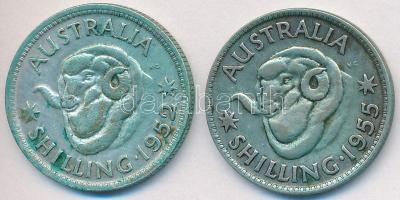 Ausztrália 1952-1955. 1Sh Ag (2x) "VI. György" + "II. Erzsébet" T:2,2- Australia 1952-1955. 1 Shilling Ag (2x) "George VI" + "Elizabeth II" C:XF,VF