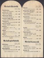cca 1910-1930 A Meinl Gyula R.T. likőr árjegyzéke és kávét reklámozó szórólapja