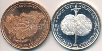 Bozó Gyula (1913-2004) / Szabó Géza (1939-) 1991. "II. János Pál pápa látogatása / Isten áldása kísérje főpásztori útján" (2x) Br és Ag emlékérem pár (36.97g/0.925/42,5mm) T:2 (PP)