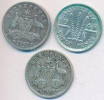 Ausztrália 1910-1948. 3P Ag (3x) "V. György" + "VI. György" T:2,2- Australia 1910-1948. 3 Pence Ag (3x) "George V" + "George VI" C:XF,VF