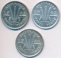 Ausztrália 1941-1944. 3P Ag "VI. György" (3x) T:2 Australia 1941-1944. 3 Pence Ag "George VI" (3x) C:XF
