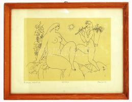 Reich Károly (1922-1988): Vidám szüret. Szitanyomat, papír, jelzett, üvegezett keretben, 21×28 cm