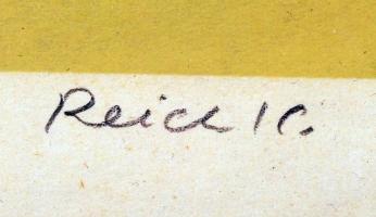 Reich Károly (1922-1988): Vidám szüret. Szitanyomat, papír, jelzett, üvegezett keretben, 21×28 cm