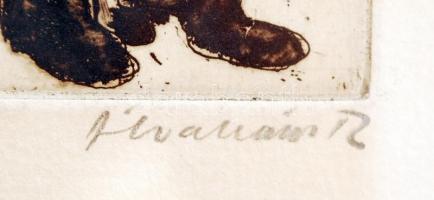 Ábrahám Rafael (1929- ): Olvasgató. Rézkarc, papír, jelzett, üvegezett keretben, 13,5×7 cm