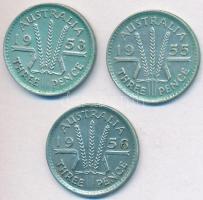 Ausztrália 1953-1956. 3P Ag "II. Erzsébet" (3x) T:2,2- Australia 1953-1956. 3 Pence Ag "Elizabeth II" (3x) C:XF,VF