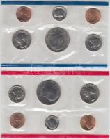 Amerikai Egyesült Államok 1984D 1c-1/2$ (6xklf) + 1984P 1c-1/2$ (6xklf) forgalmi sorok fólia tokban, tanúsítvánnyal T:1 USA 1984D 1 Cent - 1/2 Dollar (6xdiff) + 1984P 1 Cent - 1/2 Dollar (6xdiff) coin sets in foil packing with certificate C:UNC