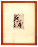 Borsos Miklós (1906-1990): Barátnők. Rézkarc, papír, jelzett, üvegezett keretben, 13×9 cm