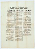 1919 A január 1-én érvénybe lépett kollektív szerződés alapján készült házi és műhelyrend plakátja, 50x70 cm