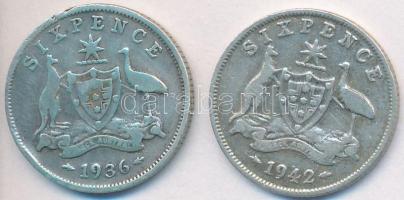 Ausztrália 1936-1942. 6P Ag (2x) "V. György" + "VI. György" T:2- Australia 1936-1942. 6 Pence Ag (2x) "George V" + "George VI" C:VF