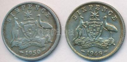 Ausztrália 1948-1950. 6P Ag "VI. György" (2x) T:2- Australia 1948-1950. 6 Pence Ag "George VI" (2x) C:VF