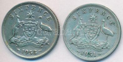 Ausztrália 1951-1953. 6P Ag (2x) "VI. György" + "II. Erzsébet" T:2- Australia 1951-1953. 6 Pence Ag (2x) "George VI" + "Elizabeth II" C:VF