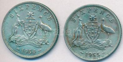 Ausztrália 1954-1955. 6P Ag "II. Erzsébet" (2x) T:2- Australia 1954-1955. 6 Pence Ag "Elizabeth II" (2x) C:VF