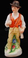 Budapest porcelán ostoros fiú, kézzel festett, jelzett, apró kopásnyomokkal, m: 20 cm