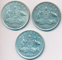 Ausztrália 1960-1963. 6P Ag "II. Erzsébet" (3x) T:2,2- Australia 1960-1963. 6 Pence Ag "Elizabeth II" (3x) C:XF,VF