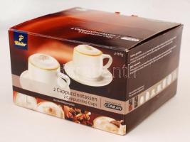 Tchibo reklám csésze párban, jelzés nélkül, hibátlan, eredeti dobozában, 16×18 cm