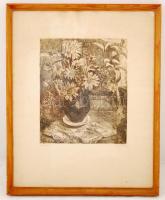 Csisztu Mihály (1933-2008): Csendélet. Rézkarc, papír, jelzett, üvegezett keretben, 29×23 cm