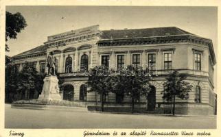 Sümeg, Gimnázium és Ramassetter Vince szobra, Horváth kiadása (EK)