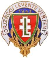 1943. "Országos levente verseny" zománcozott, aranyozott rézötvözet jelvény (26x22mm) T:1- Hungary 1943. "National Levente competition" enamelled, gilt copper alloy badge (26x22mm) C:AU Sallay 210.
