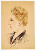 Olvashatatlan jelzéssel: Női portré. Ceruza, papír, jelzett, 24x34 cm