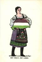 Így volt, így lesz / irredenta, Hungarian folklore, hand colored postcard (cut)