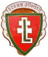 ~1940. "Levente díszjelvény" aranyozott, zománcozott rézötvözet gomblyukjelvény. "SZEBB JÖVŐT" (25x21mm) T:1-,2 Hungary ~1940. "Levente Badge of Honour" gilt, enamelled copper alloy button badge (25x21mm) C:AU,XF Sallay 201.