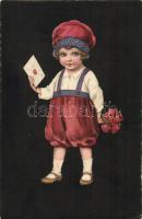 Children with letter, litho  (EK)